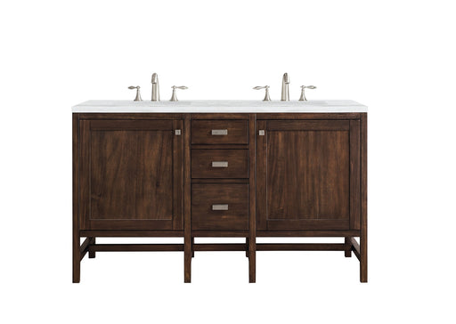 James Martin Furniture - Addison 60" Double Vanity Cabinet, Mid Century Acacia, w- 3 CM Arctic Fall Solid Surface Countertop - E444-V60D-MCA-3AF - GreatFurnitureDeal