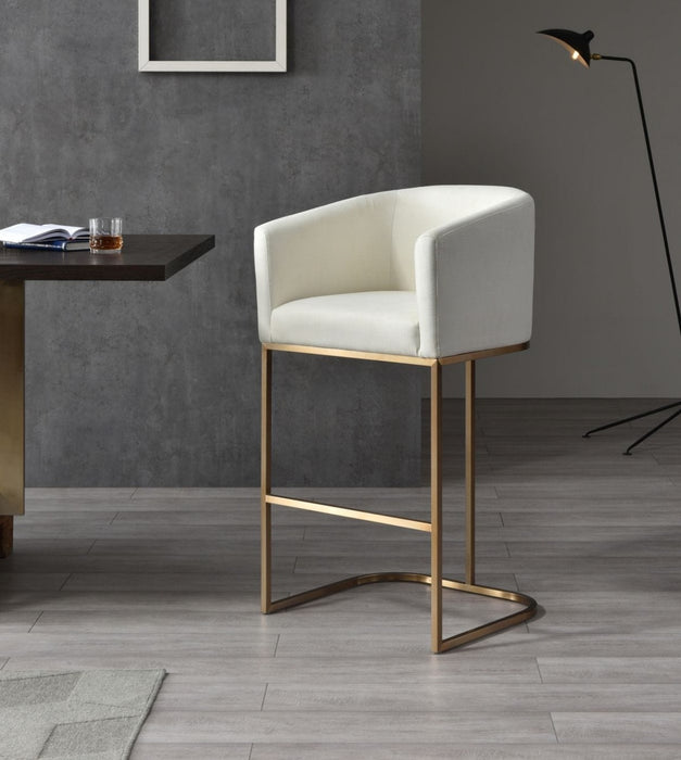 VIG Furniture - Modrest Yukon Modern White Fabric & Brushed Bronze Bar Chair - VGVCB8362-WHT-BS