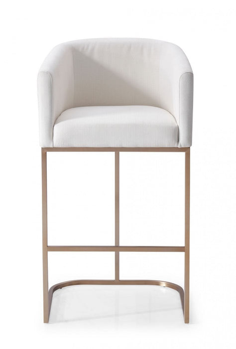VIG Furniture - Modrest Yukon Modern White Fabric & Brushed Bronze Bar Chair - VGVCB8362-WHT-BS