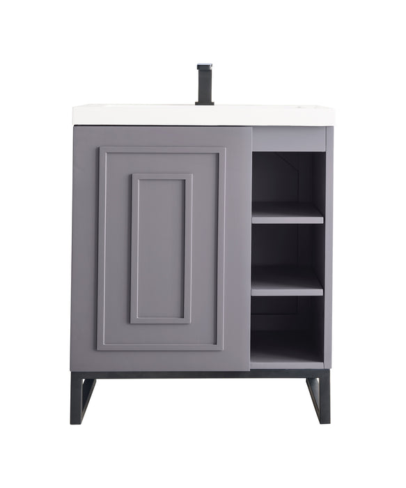 James Martin Furniture - Alicante' 24" Single Vanity Cabinet, Grey Smoke, Matte Black w/White Glossy Composite Countertop - E110V24GSMMBKWG