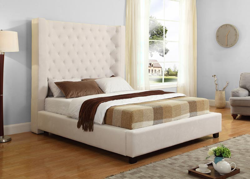 Mariano Furniture - YY128 Eastern King Upholstered Panel Bed in Cream - BMYY128-EK-CREAM - GreatFurnitureDeal