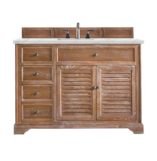 James Martin Furniture - Savannah 48" Single Vanity Cabinet, Driftwood, w/ 3 CM Ethereal Noctis Quartz Top - 238-104-5211-3ENC - GreatFurnitureDeal