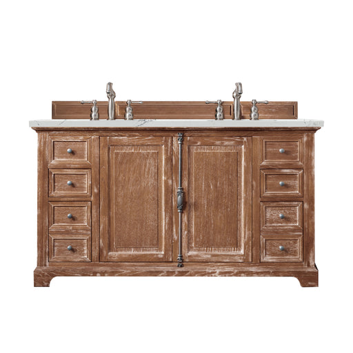 James Martin Furniture - Providence 60" Double Vanity Cabinet, Driftwood, w/ 3 CM Ethereal Noctis Quartz Top - 238-105-5611-3ENC - GreatFurnitureDeal