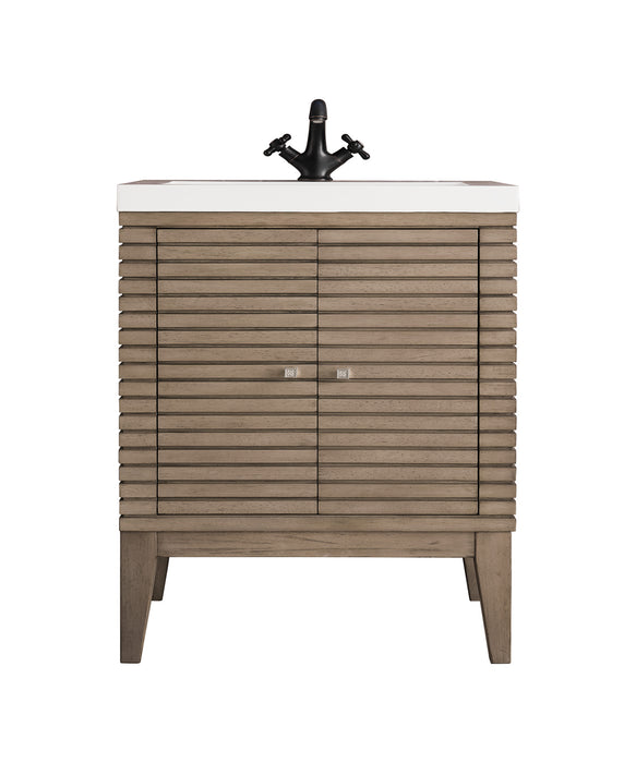James Martin Furniture - Linden 24" Single Vanity Cabinet, Whitewashed Walnut w/ White Glossy Composite Countertop - E213V24WWWWG