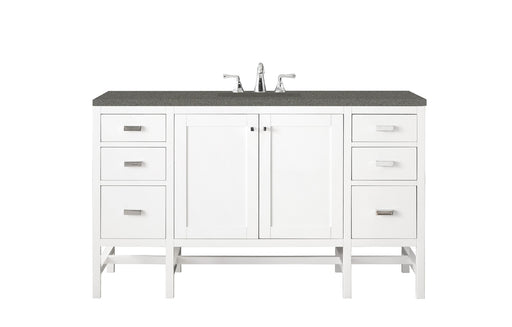 James Martin Furniture - Addison 60" Single Vanity Cabinet , Glossy White, w- 3 CM Grey Expo Quartz Top - E444-V60S-GW-3GEX - GreatFurnitureDeal