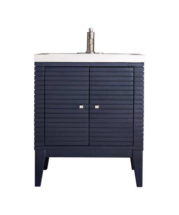 James Martin Furniture - Linden 24" Single Vanity Cabinet, Navy Blue w/ White Glossy Composite Countertop - E213V24NVBWG - GreatFurnitureDeal