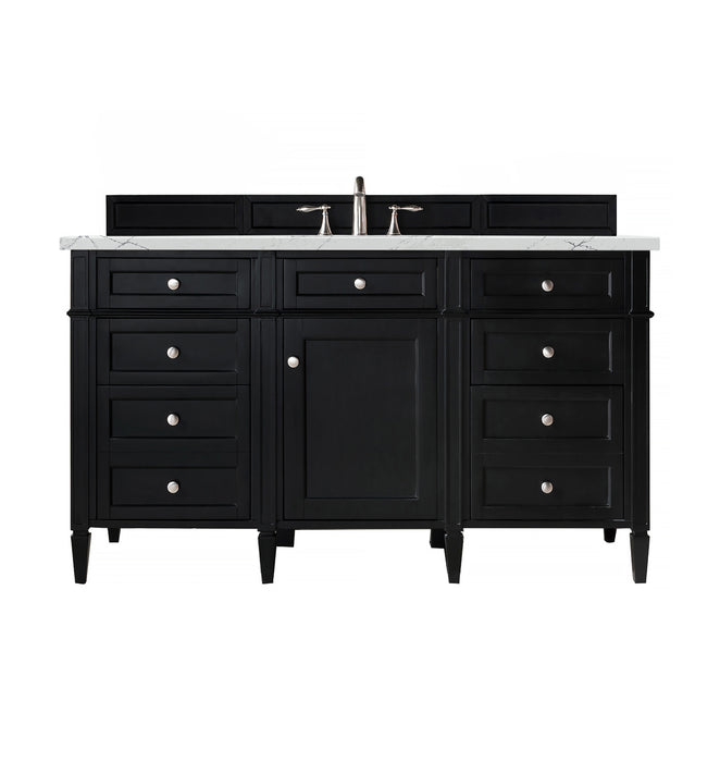 James Martin Furniture - Brittany 60" Single Vanity, Black Onyx, w/ 3 CM Ethereal Noctis Quartz Top - 650-V60S-BKO-3ENC