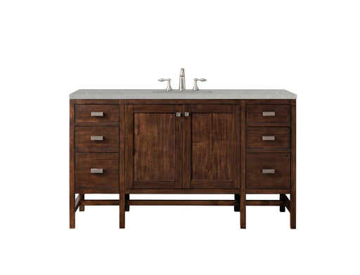James Martin Furniture - Addison 60" Single Vanity Cabinet , Mid Century Acacia, w- 3 CM Eternal Serena Quartz Top - E444-V60S-MCA-3ESR - GreatFurnitureDeal