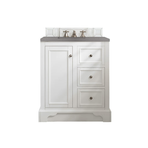 James Martin Furniture - De Soto 30" Single Vanity, Bright White, w- 3 CM Grey Expo Quartz Top - 825-V30-BW-3GEX - GreatFurnitureDeal
