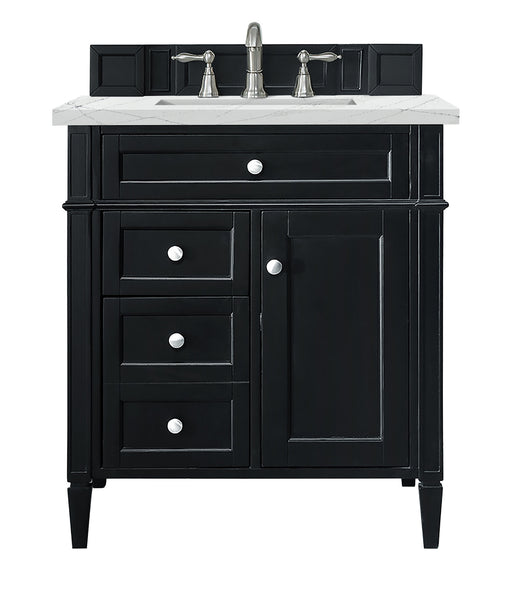 James Martin Furniture - Brittany 30" Single Vanity, Black Onyx, w/ 3 CM Ethereal Noctis Quartz Top - 650-V30-BKO-3ENC - GreatFurnitureDeal