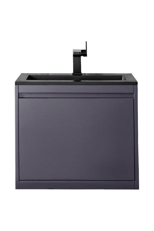 James Martin Furniture - Milan 23.6" Single Vanity Cabinet, Modern Grey Glossy w-Charcoal Black Composite Top - 801V23.6MGGCHB - GreatFurnitureDeal