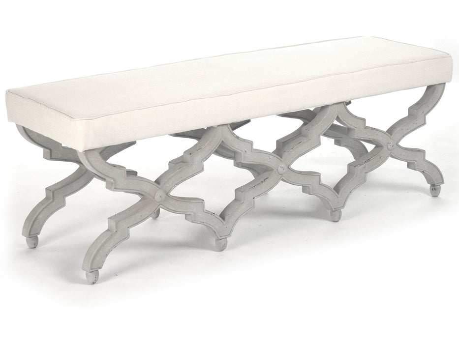 Zentique - Judith Distressed Grey / Off-White Linen Accent Bench - LI-S13-18-100