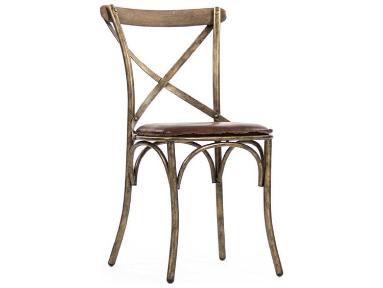 Zentique - Manos Antique Bronze / Brown Leather Side Dining Chair - PF31 Bronze