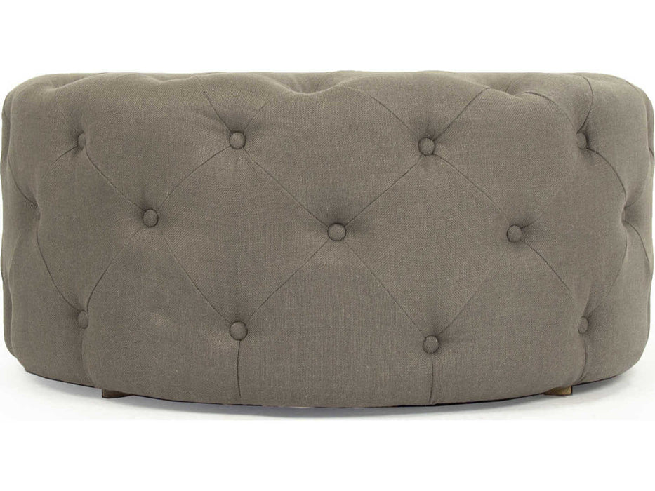 Zentique - Round Tufted Grey Linen Ottoman -  F204 A048 - GreatFurnitureDeal