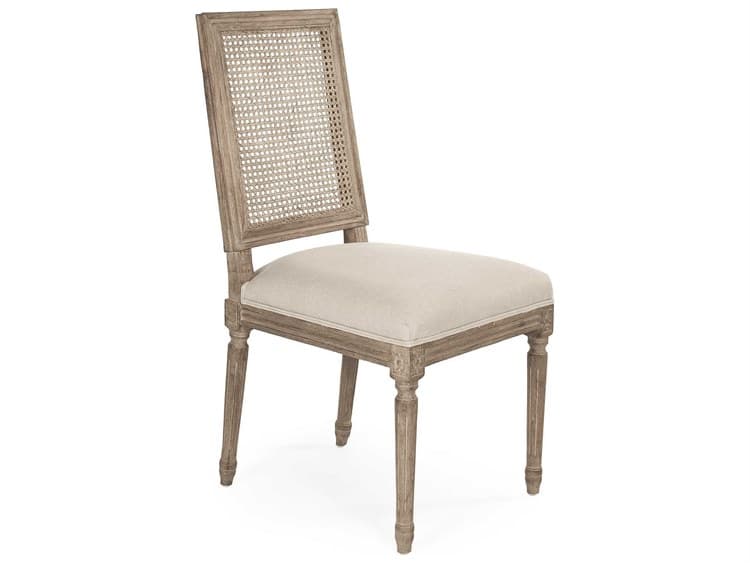 Zentique - Louis Natural Linen / Cane / Limed Grey Side Dining Chair - FC010-4-Cane E272 A003 skirt