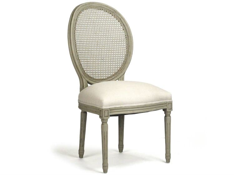 Zentique - Medallion Natural Linen / Faux Olive Green Side Dining Chair - B004 CANE 432 A003