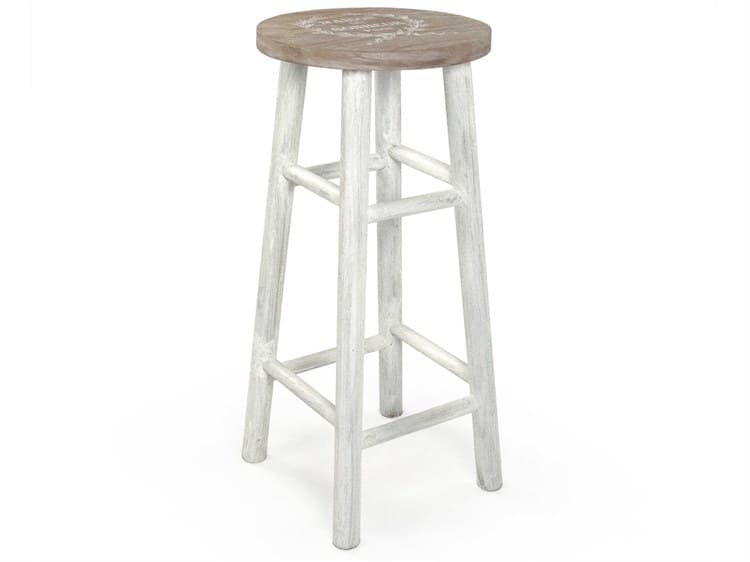 Zentique - Parisienne Natural / Distressed White Side Bar Height Stool - SET OF 2 - PC089