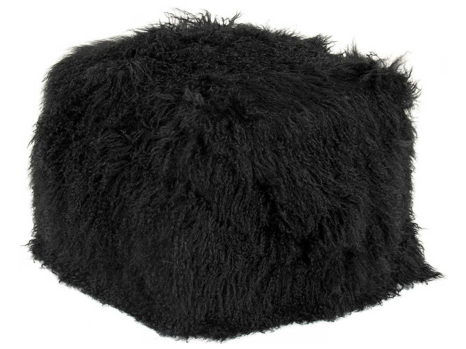Zentique - Tibetan Black Lamb Fur Pouf - ZTLFP-black - GreatFurnitureDeal