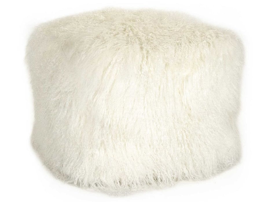 Zentique - Tibetan White Lamb Fur Pouf - ZTLFP-white - GreatFurnitureDeal