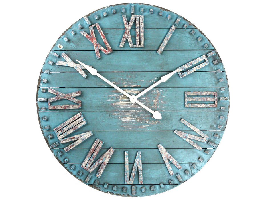 Zentique - Antique Blue Wooden Wall Clock - PC014 - GreatFurnitureDeal