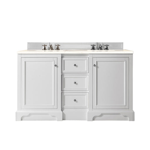 James Martin Furniture - De Soto 60" Double Vanity, Bright White, w- 3 CM Eternal Marfil Quartz Top - 825-V60D-BW-3EMR - GreatFurnitureDeal