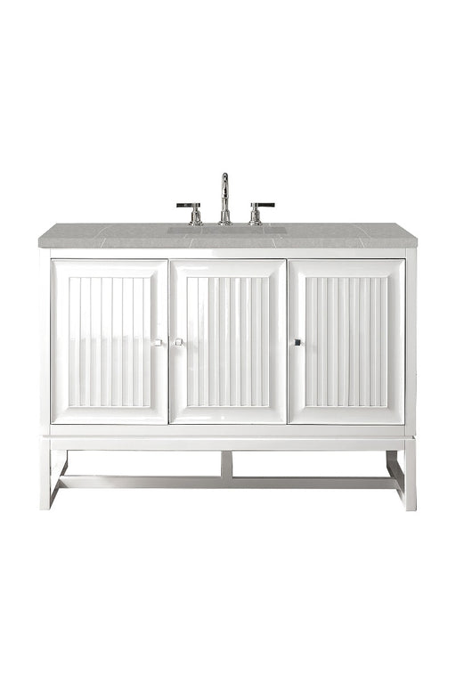 James Martin Furniture - Athens 48" Single Vanity Cabinet, Glossy White, w- 3 CM Eternal Serena Top - E645-V48-GW-3ESR - GreatFurnitureDeal