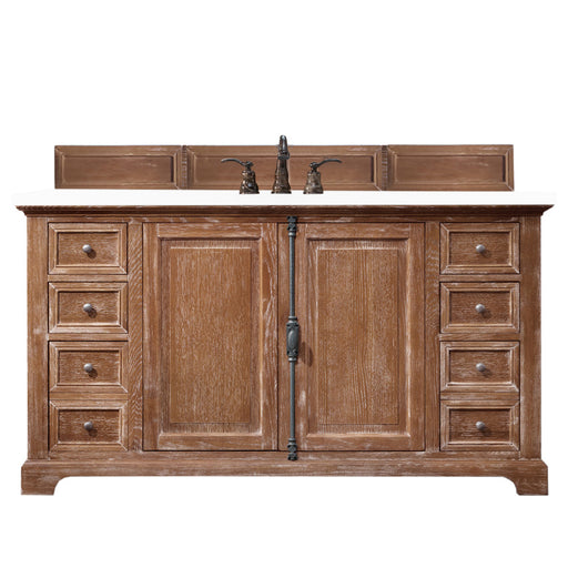 James Martin Furniture - Providence 60" Single Vanity Cabinet, Driftwood, w- 3 CM Classic White Quartz Top - 238-105-5311-3CLW - GreatFurnitureDeal