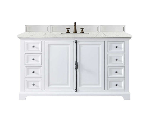 James Martin Furniture - Providence 60" Single Vanity Cabinet, Bright White, w- 3 CM Eternal Jasmine Pearl Quartz Top - 238-105-V60S-BW-3EJP - GreatFurnitureDeal