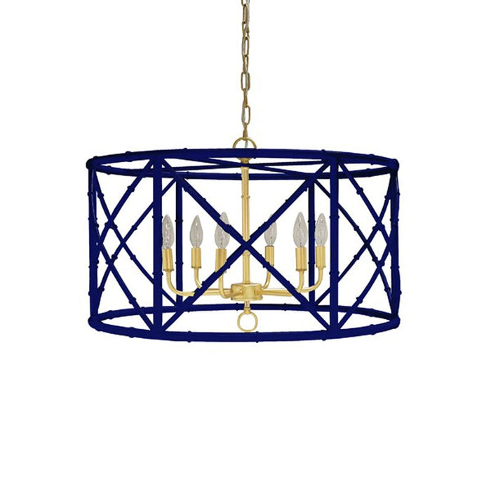 Worlds Away - Zia Bamboo Chandelier In Navy W Gold Cluster - ZIA NVY