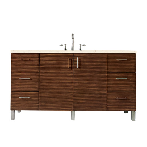 James Martin Furniture - Metropolitan 60" Single Vanity, American Walnut, w- 3 CM Eternal Marfil Quartz Top - 850-V60S-AWT-3EMR - GreatFurnitureDeal
