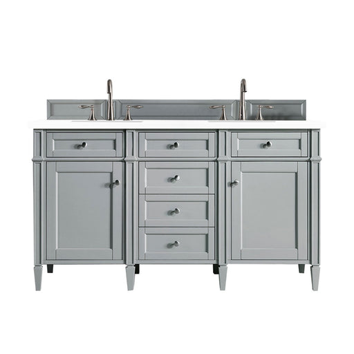 James Martin Furniture - Brittany 60" Urban Gray Double Vanity w- 3 CM Classic White Quartz Top - 650-V60D-UGR-3CLW - GreatFurnitureDeal