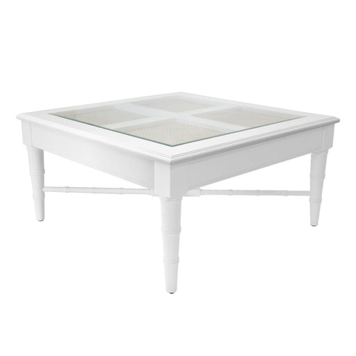 Worlds Away - Square Coffee Table With Inset Cane Top And Faux Bamboo Legs In Matte White Lacquer - NOREEN WH - GreatFurnitureDeal