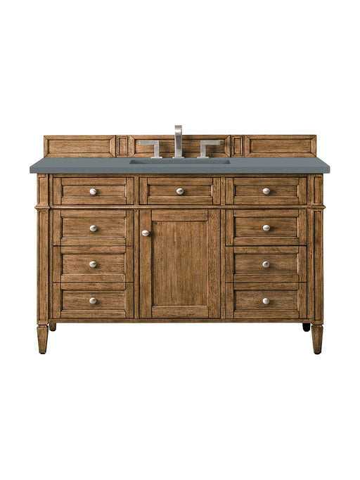 James Martin Furniture - Brittany 48" Saddle Brown Single Vanity w/ 3 CM Cala Blue Quartz Top - 650-V48-SBR-3CBL - GreatFurnitureDeal