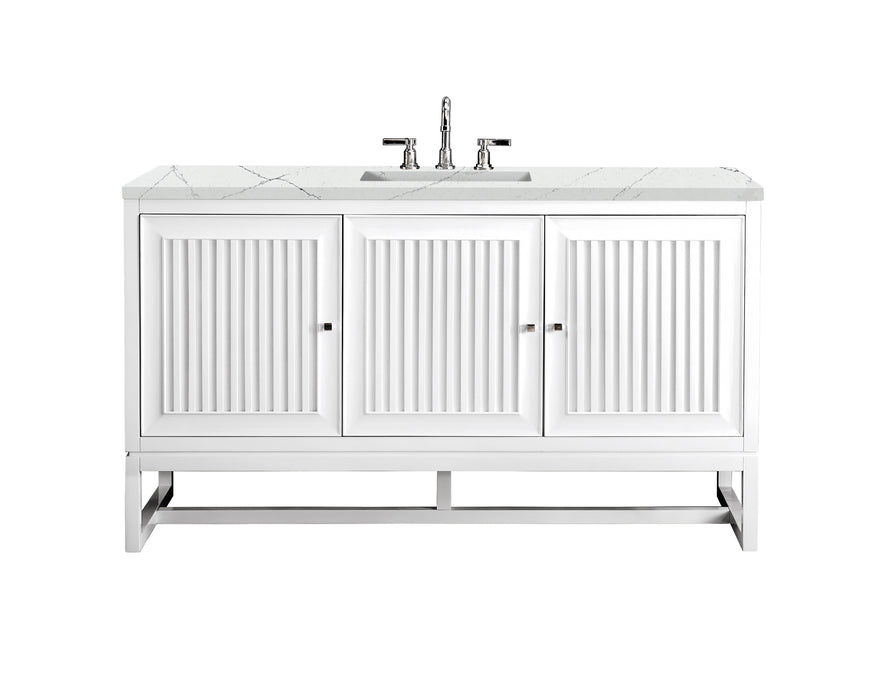 James Martin Furniture - Athens 60" Single Vanity Cabinet , Glossy White, w/ 3 CM Ethereal Noctis Top - E645-V60S-GW-3ENC - GreatFurnitureDeal