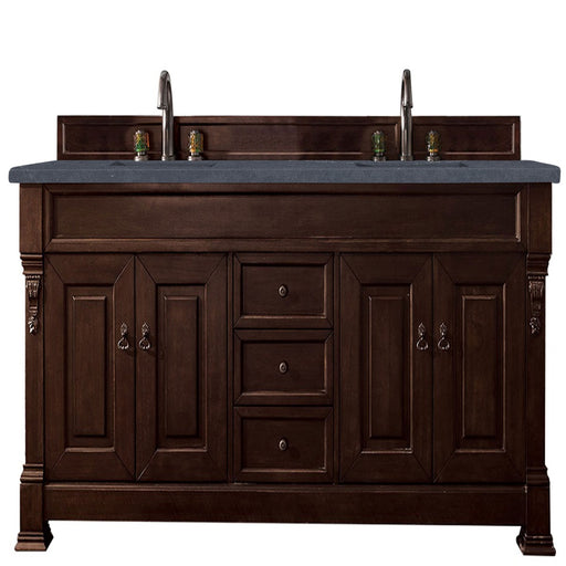 James Martin Furniture - Brookfield 72" Burnished Mahogany Double Vanity w- 3 CM Charcoal Soapstone Quartz Top - 147-114-5761-3CSP - GreatFurnitureDeal