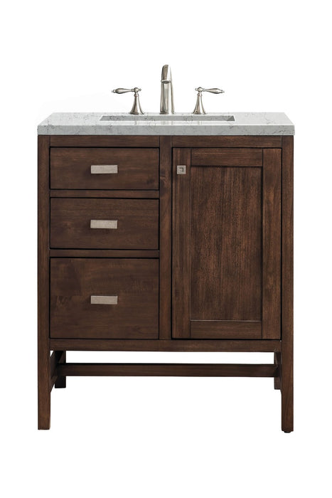 James Martin Furniture - Addison 30" Single Vanity Cabinet, Mid Century Acacia, w- 3 CM Eternal Jasmine Pearl Quartz Top - E444-V30-MCA-3EJP - GreatFurnitureDeal