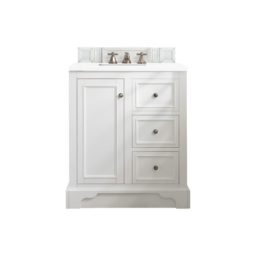 James Martin Furniture - De Soto 30" Single Vanity, Bright White, w- 3 CM Classic White Quartz Top - 825-V30-BW-3CLW - GreatFurnitureDeal