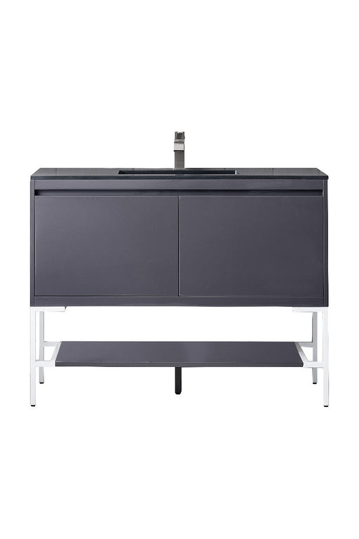 James Martin Furniture - Milan 47.3" Single Vanity Cabinet, Modern Grey Glossy, Glossy White w-Charcoal Black Composite Top - 801V47.3MGGGWCHB - GreatFurnitureDeal