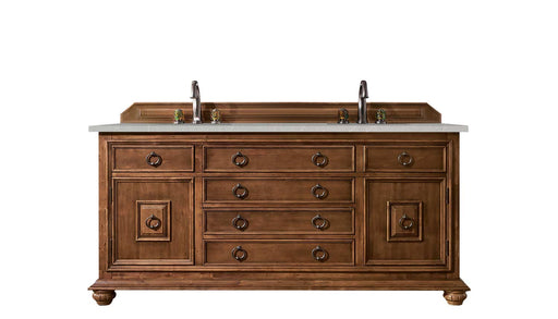 James Martin Furniture - Mykonos 72" Double Vanity Cabinet, Cinnamon, w- 3 CM Eternal Serena Quartz Top - 550-V72-CIN-3ESR - GreatFurnitureDeal