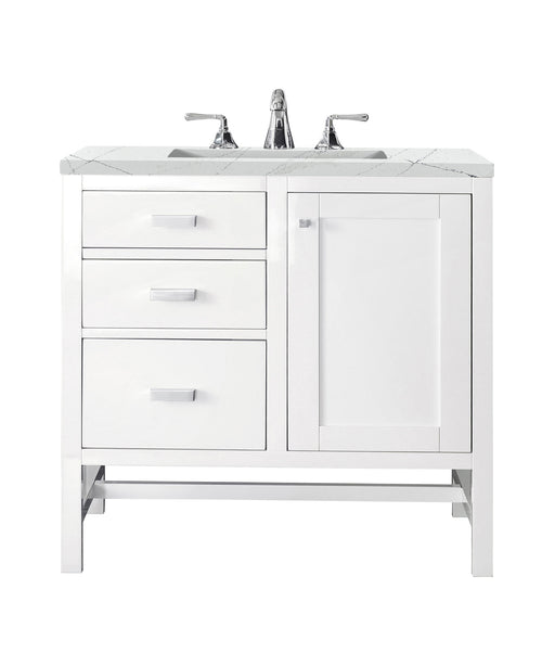 James Martin Furniture - Addison 30" Single Vanity Cabinet, Glossy White, w/ 3 CM Ethereal Noctis Top - E444-V30-GW-3ENC - GreatFurnitureDeal