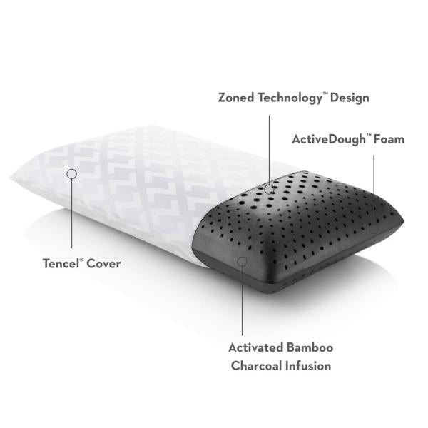 Malouf - Zoned Activedough™ King Pillow + Bamboo Charcoal - ZZKKMPADZB - GreatFurnitureDeal